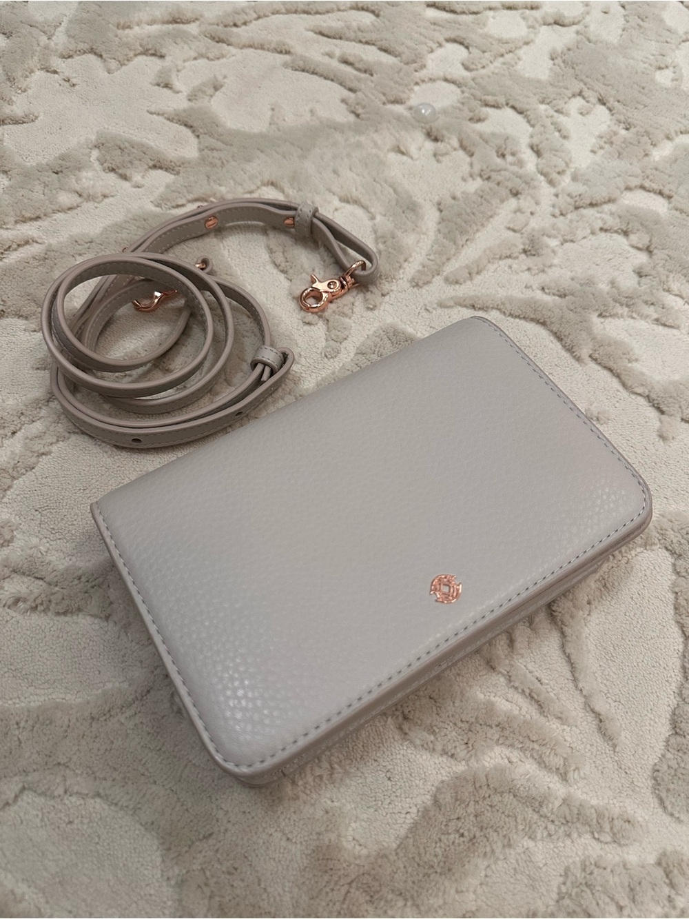 Dagne Dover Andra Small Crossbody in Bone with rose gold hardware